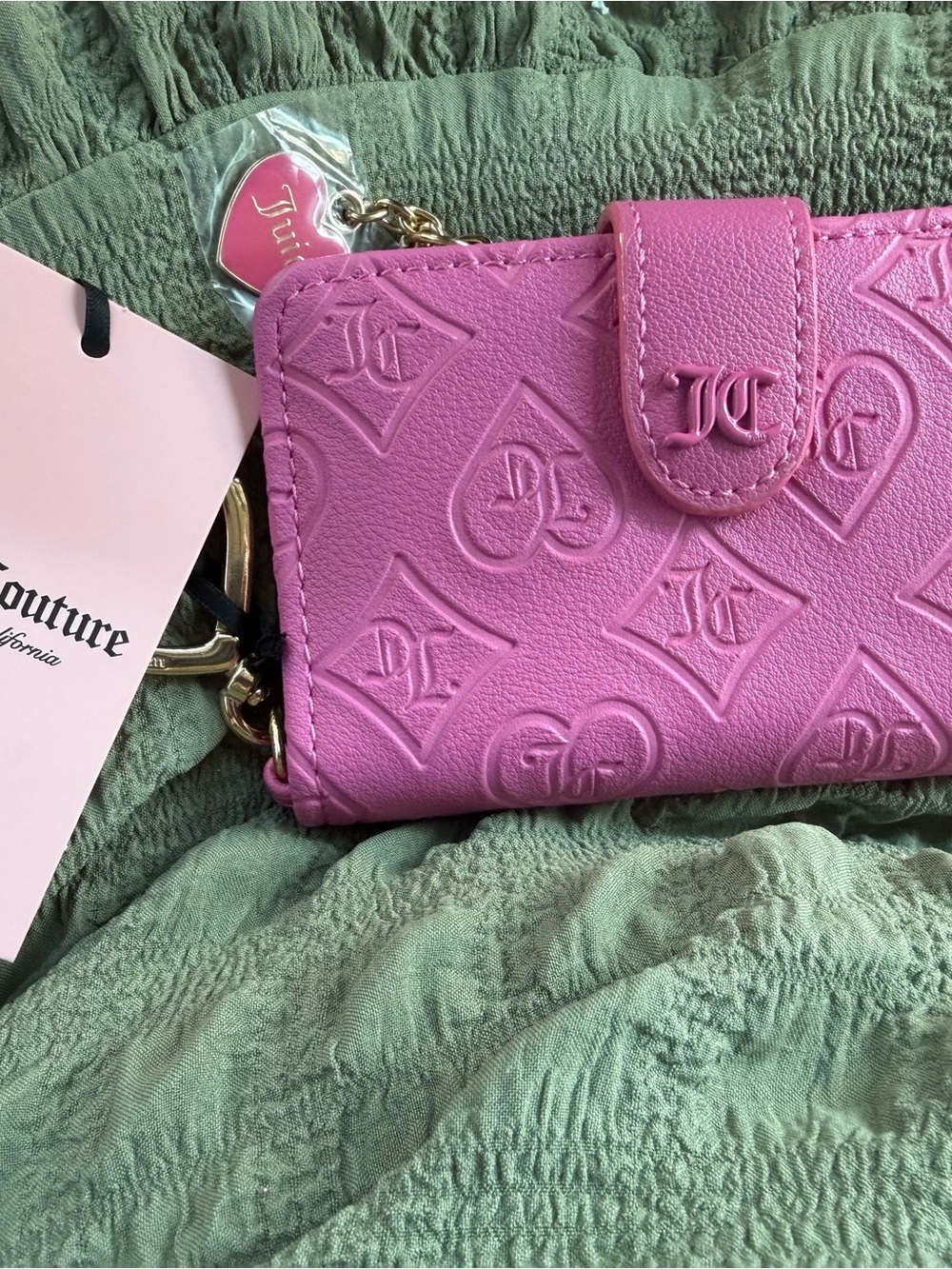 Juicy Couture Bright Pink Embossed Keychain Wallet
